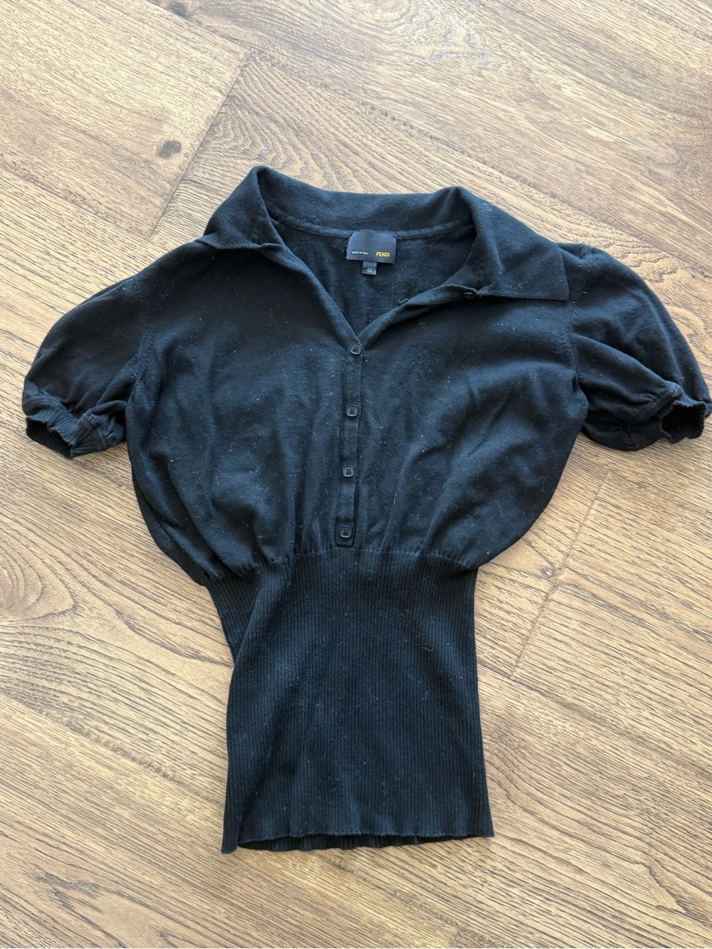 Fendi Black Button Front Knit Top